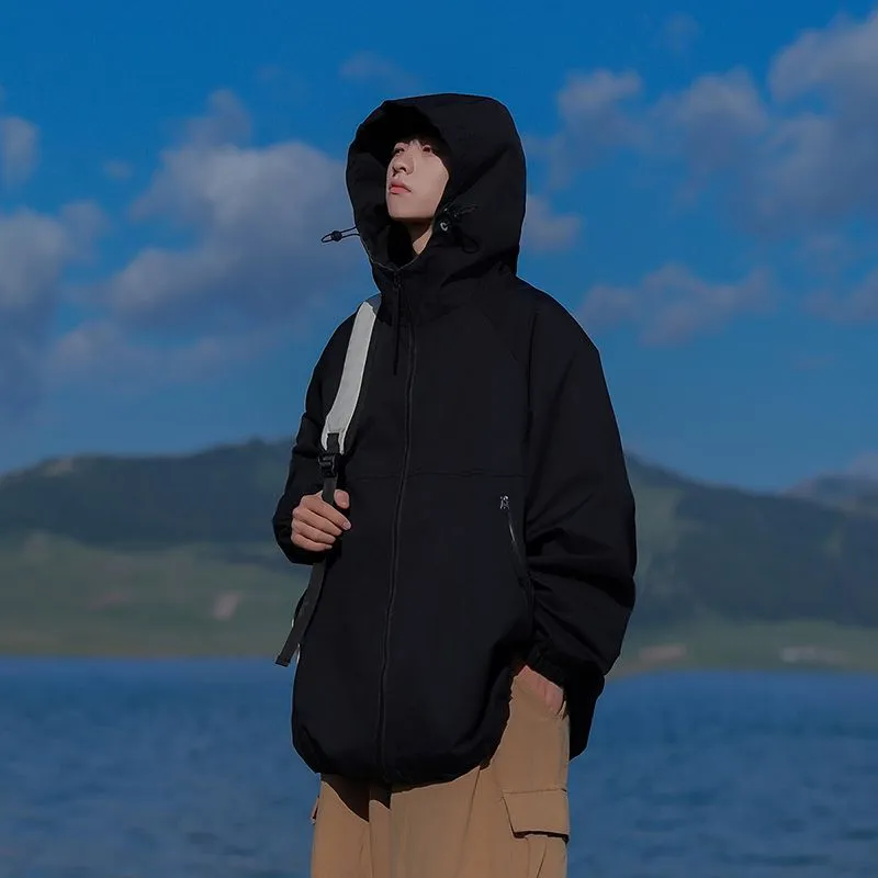 Hooded Raincoat with Zippered Pocket and Drawstring Hem