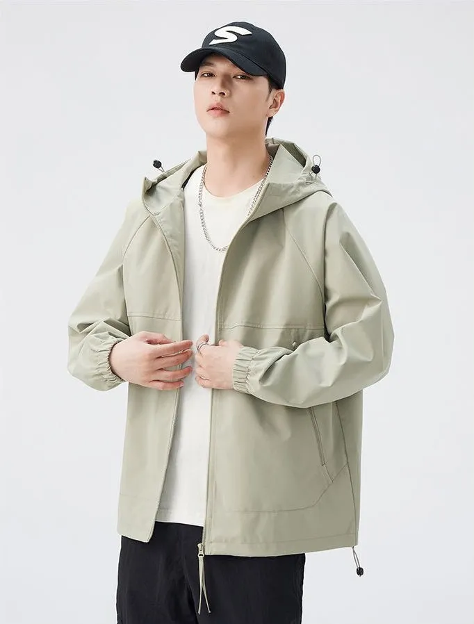 Hooded Raincoat with Zippered Pocket and Drawstring Hem