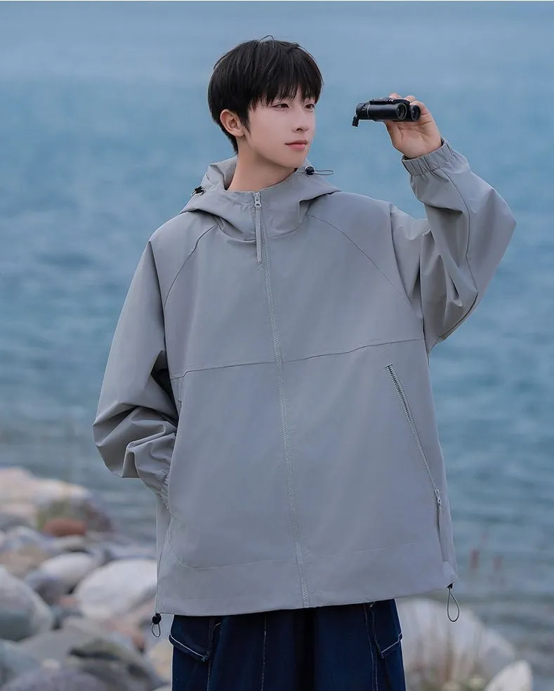 Hooded Raincoat with Zippered Pocket and Drawstring Hem
