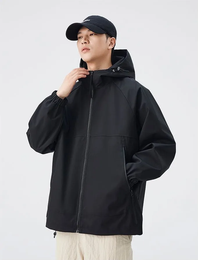 Hooded Raincoat with Zippered Pocket and Drawstring Hem