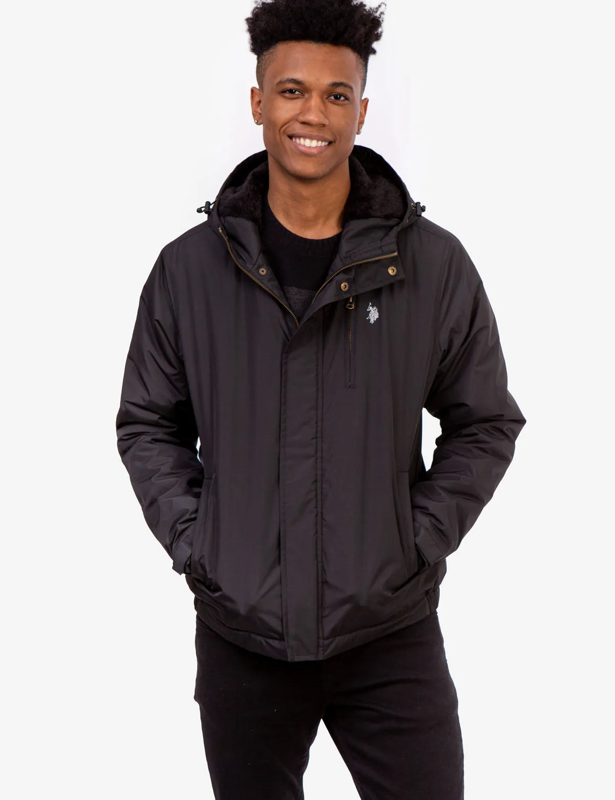 HOODED WINDBREAKER WITH SHERPA