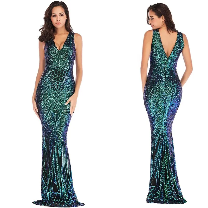 IDress Sexy Sequined Long Elegant Off Shoulder Evening Party Dress