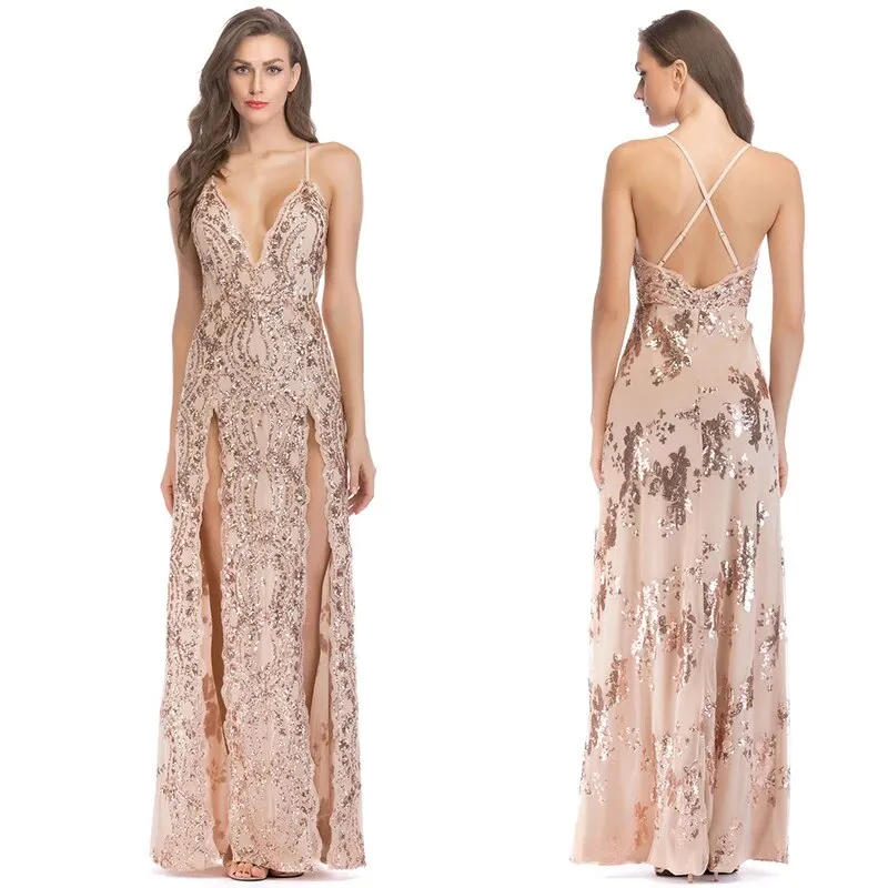 IDress Sexy Sequined Long Elegant Off Shoulder Evening Party Dress