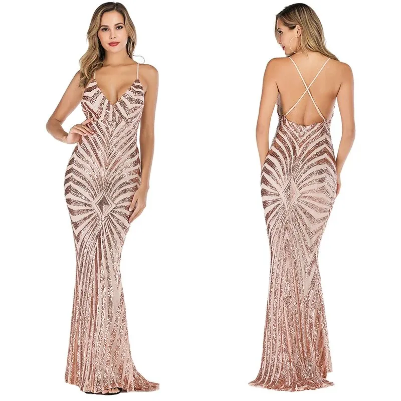 IDress Sexy Sequined Long Elegant Off Shoulder Evening Party Dress