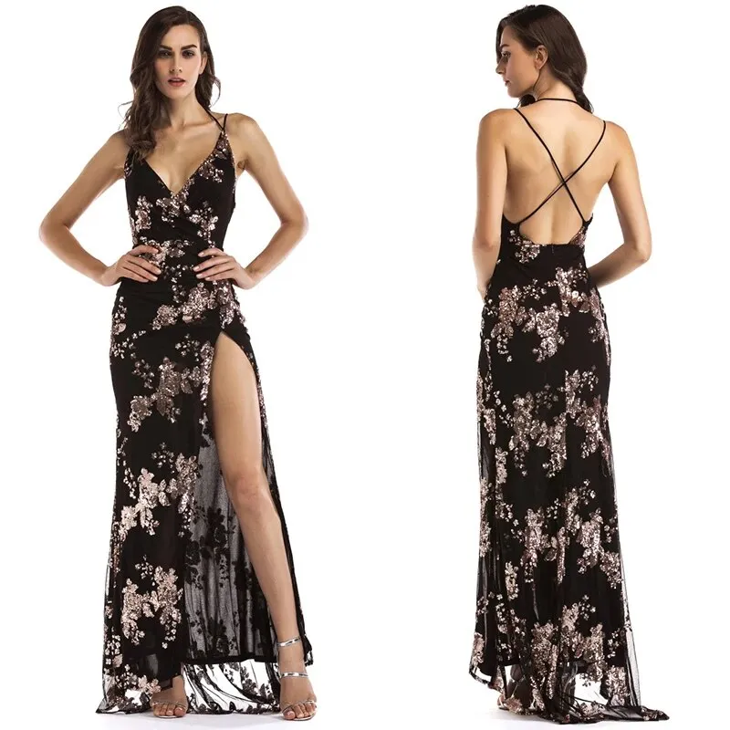 IDress Sexy Sequined Long Elegant Off Shoulder Evening Party Dress