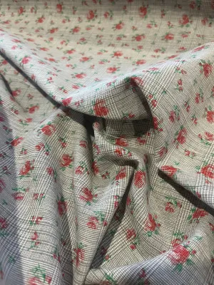 Isidore 003 cotton gaze print check with flowers