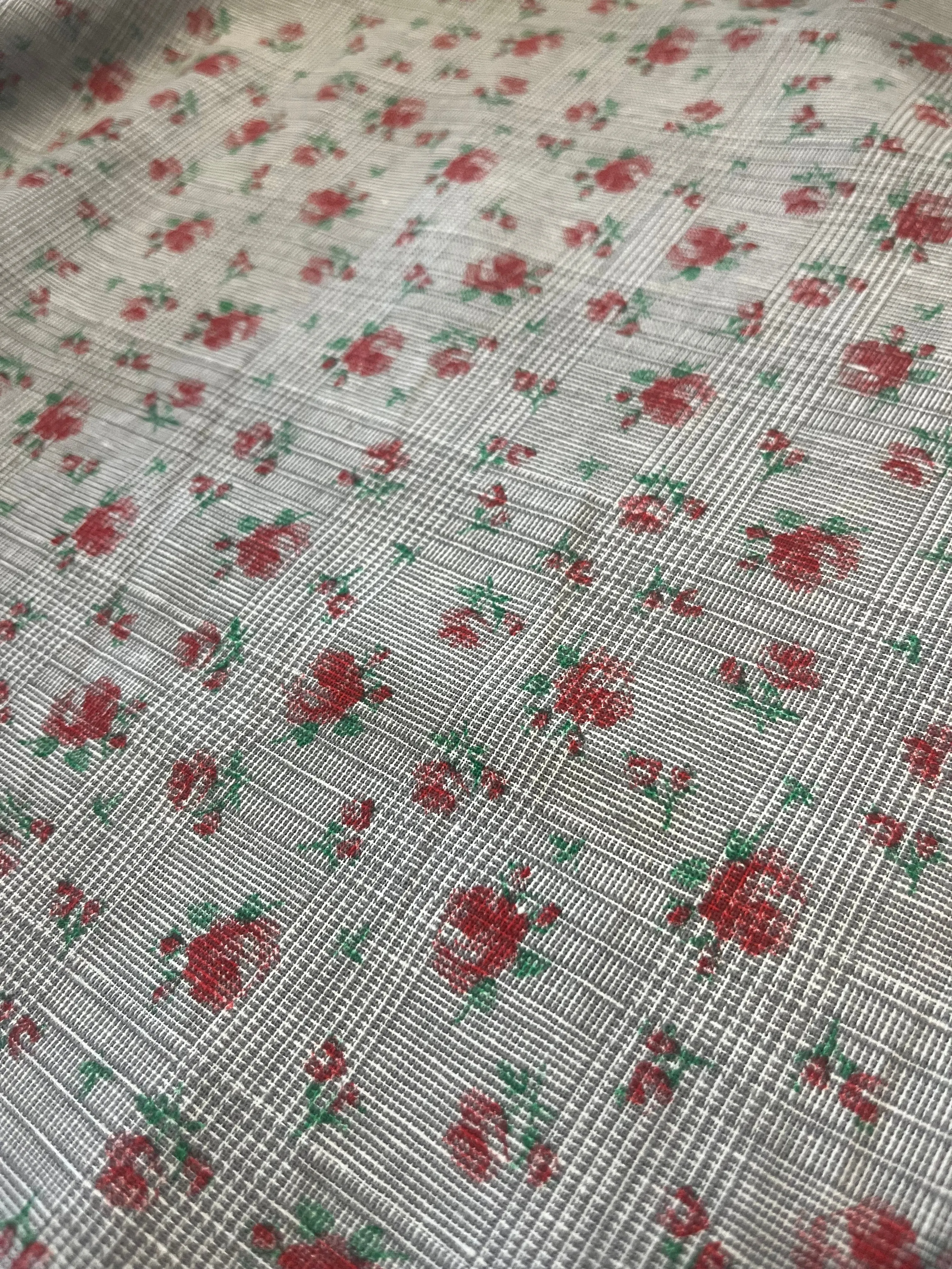 Isidore 003 cotton gaze print check with flowers