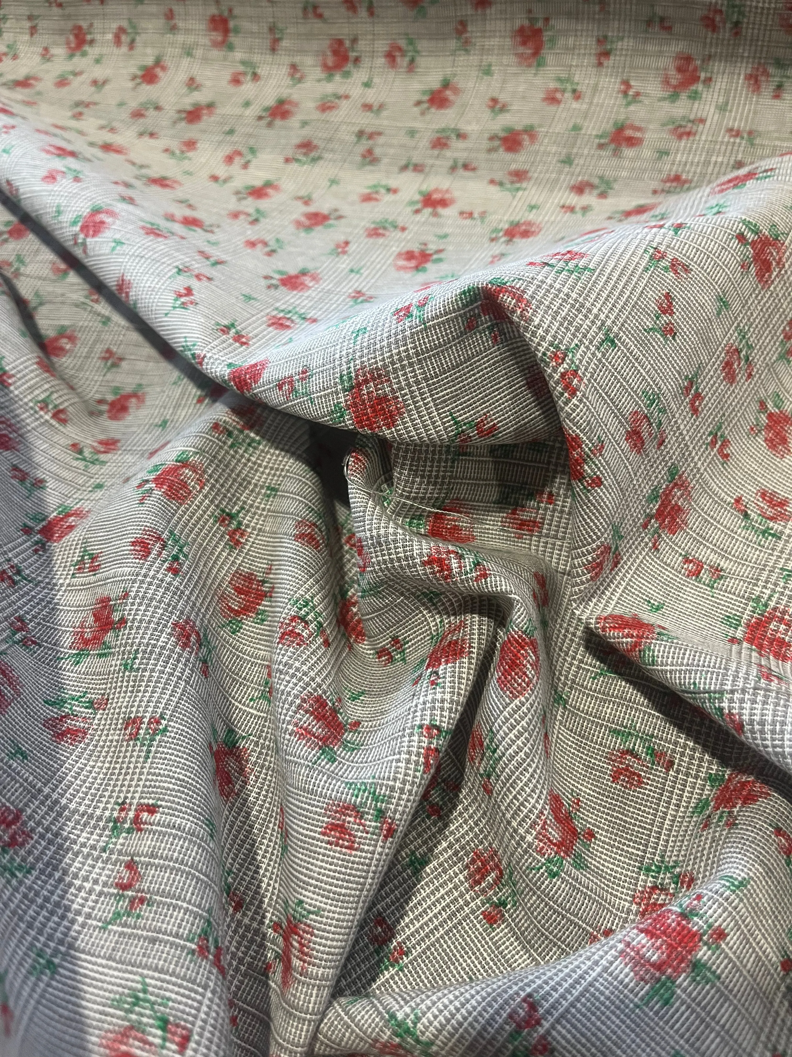 Isidore 003 cotton gaze print check with flowers