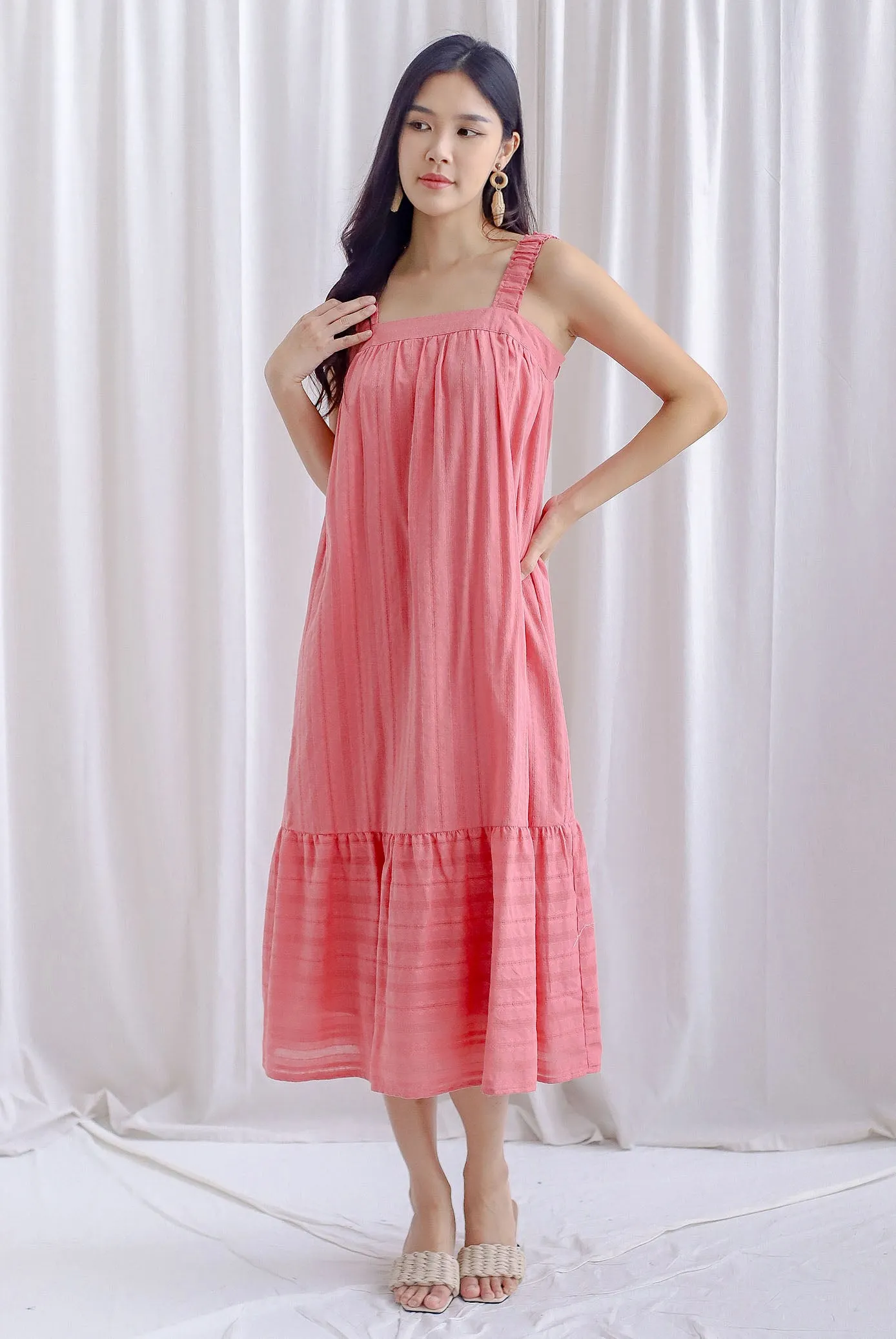 Jaleesa Lattice Eyelet Cross Back Maxi Dress In Watermelon Pink