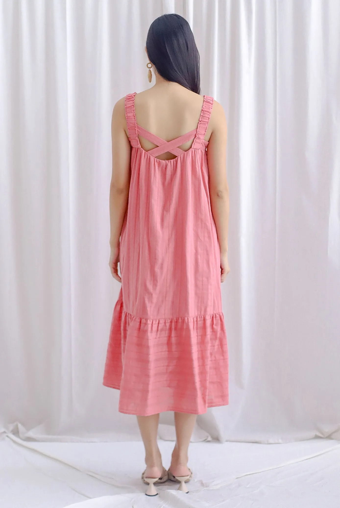 Jaleesa Lattice Eyelet Cross Back Maxi Dress In Watermelon Pink