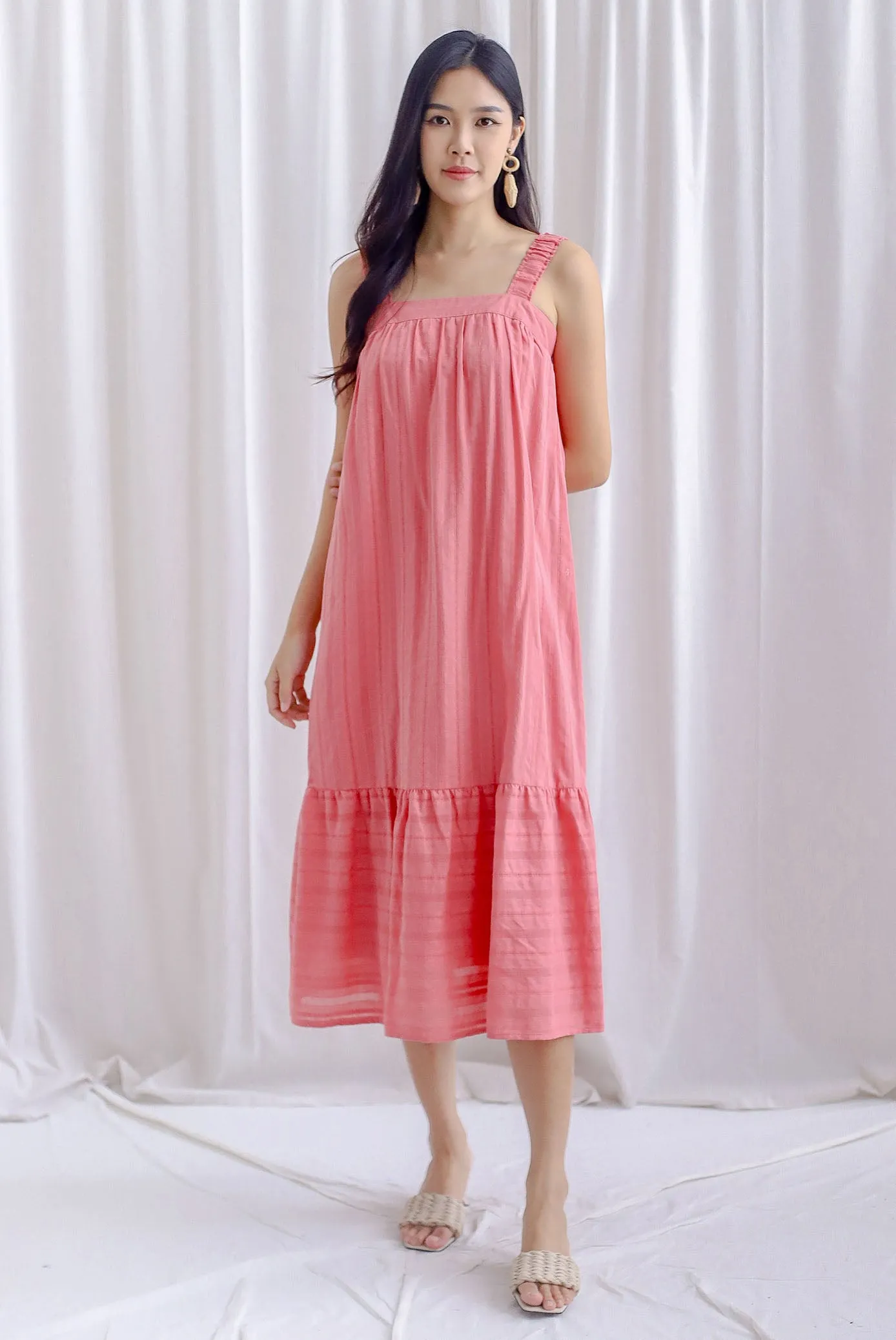 Jaleesa Lattice Eyelet Cross Back Maxi Dress In Watermelon Pink