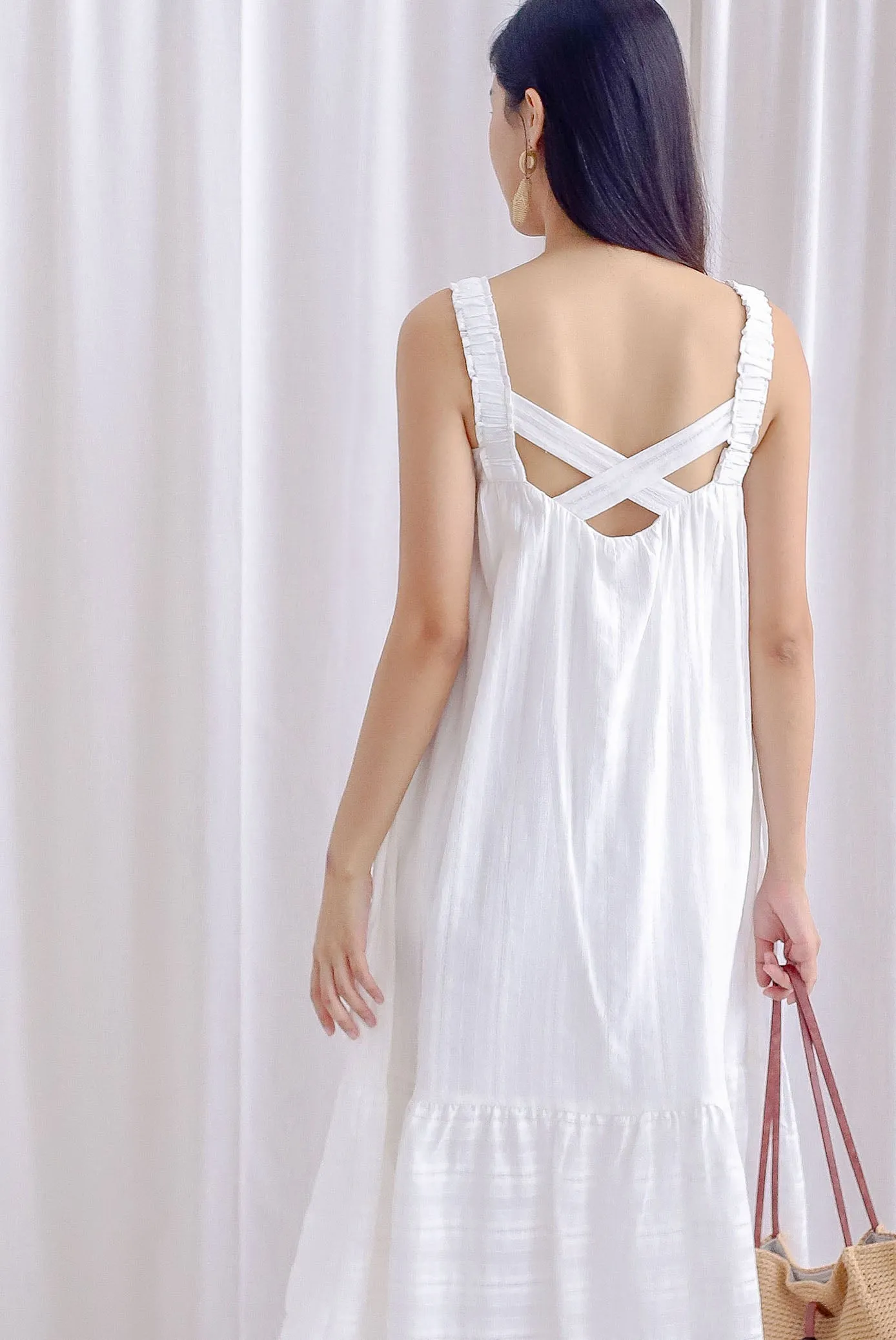 Jaleesa Lattice Eyelet Cross Back Maxi Dress In White