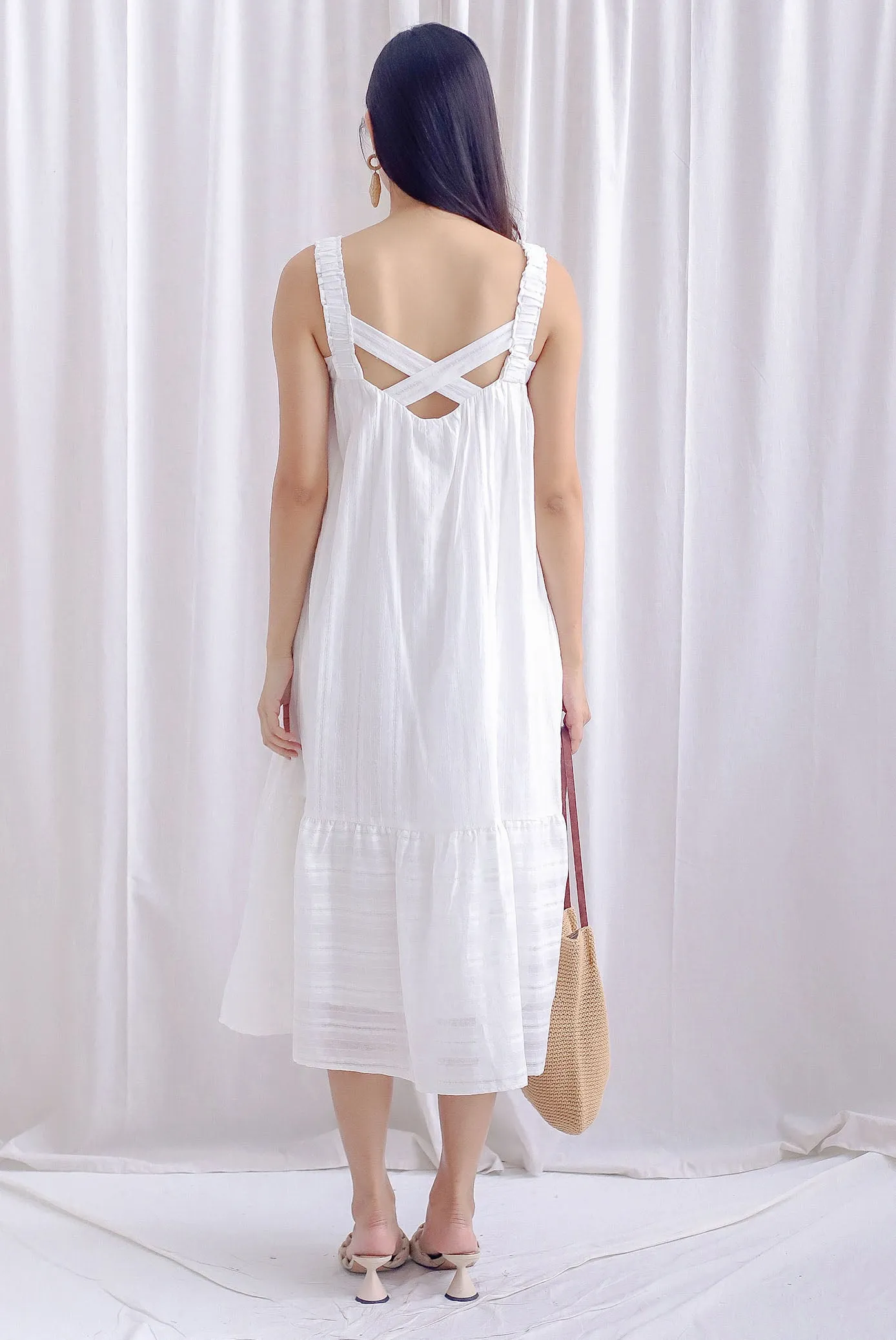 Jaleesa Lattice Eyelet Cross Back Maxi Dress In White