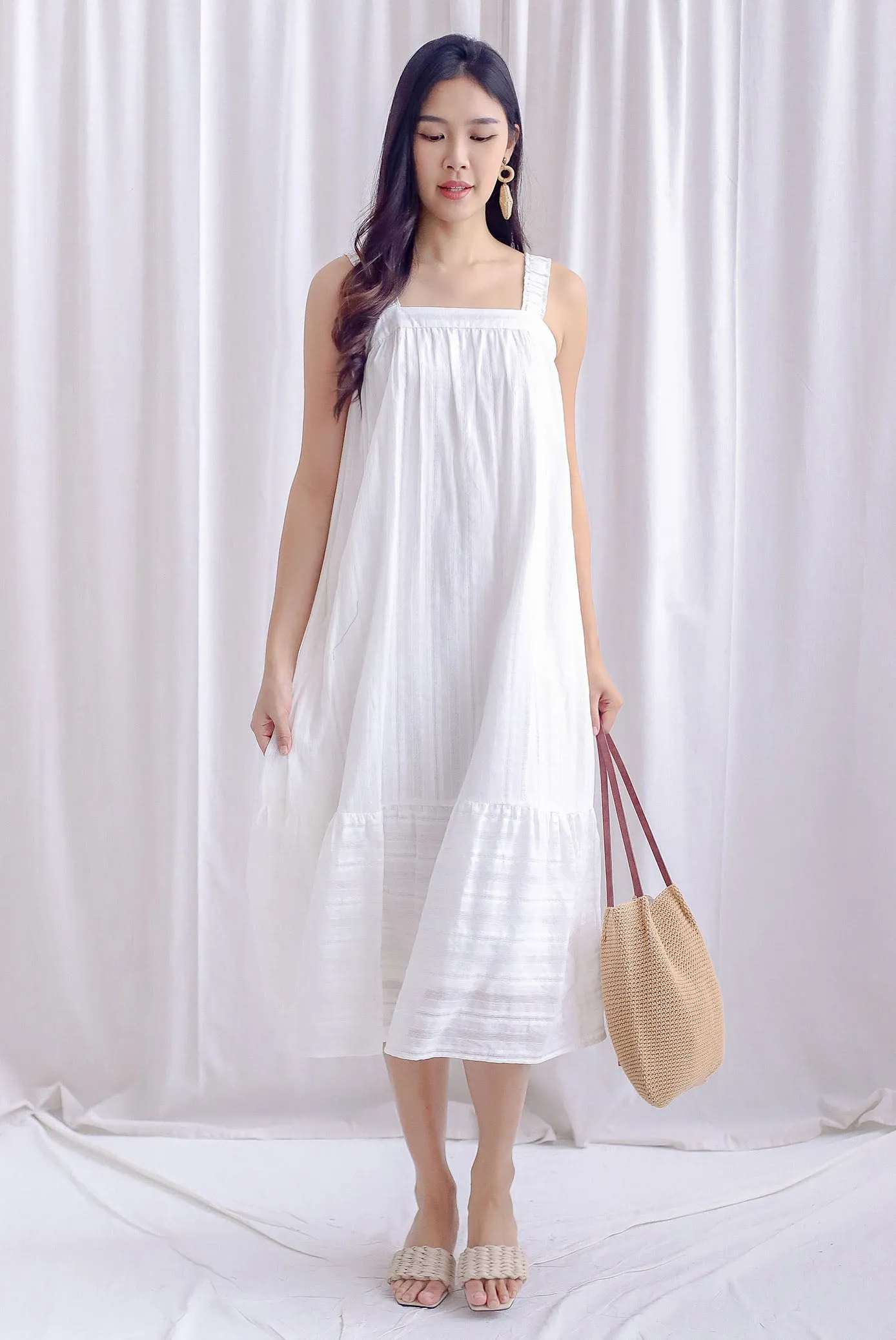 Jaleesa Lattice Eyelet Cross Back Maxi Dress In White