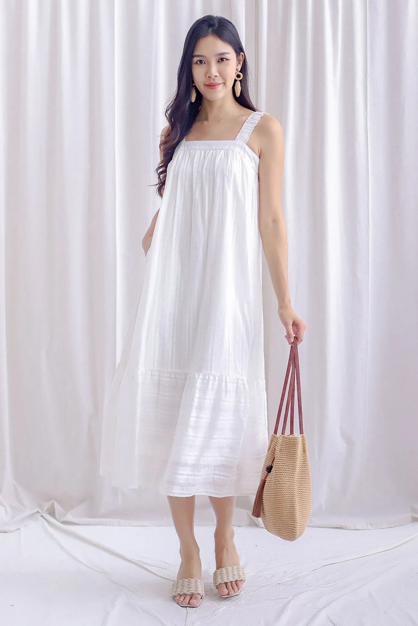 Jaleesa Lattice Eyelet Cross Back Maxi Dress In White