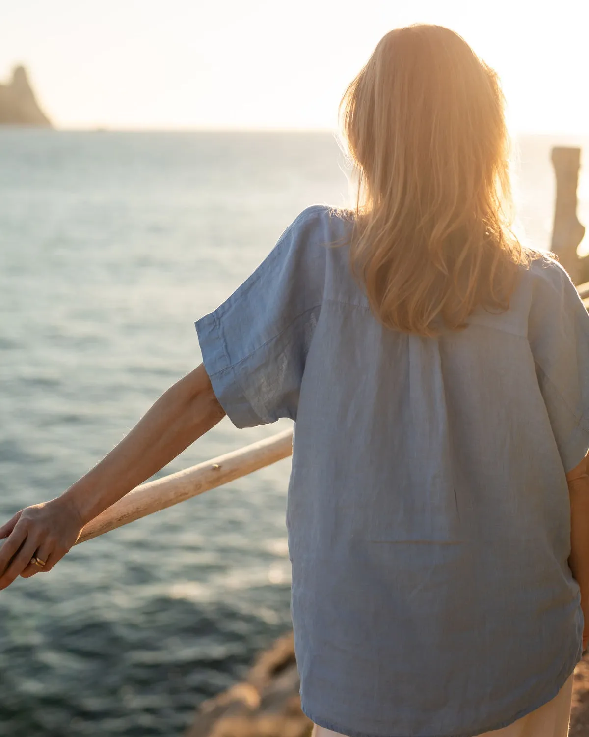 Julie - Linen Blouse in Dusk Blue