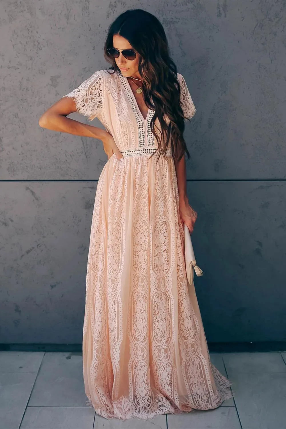 KaleaBoutique Beautiful Pink Fill Your Heart Lace Maxi Dress