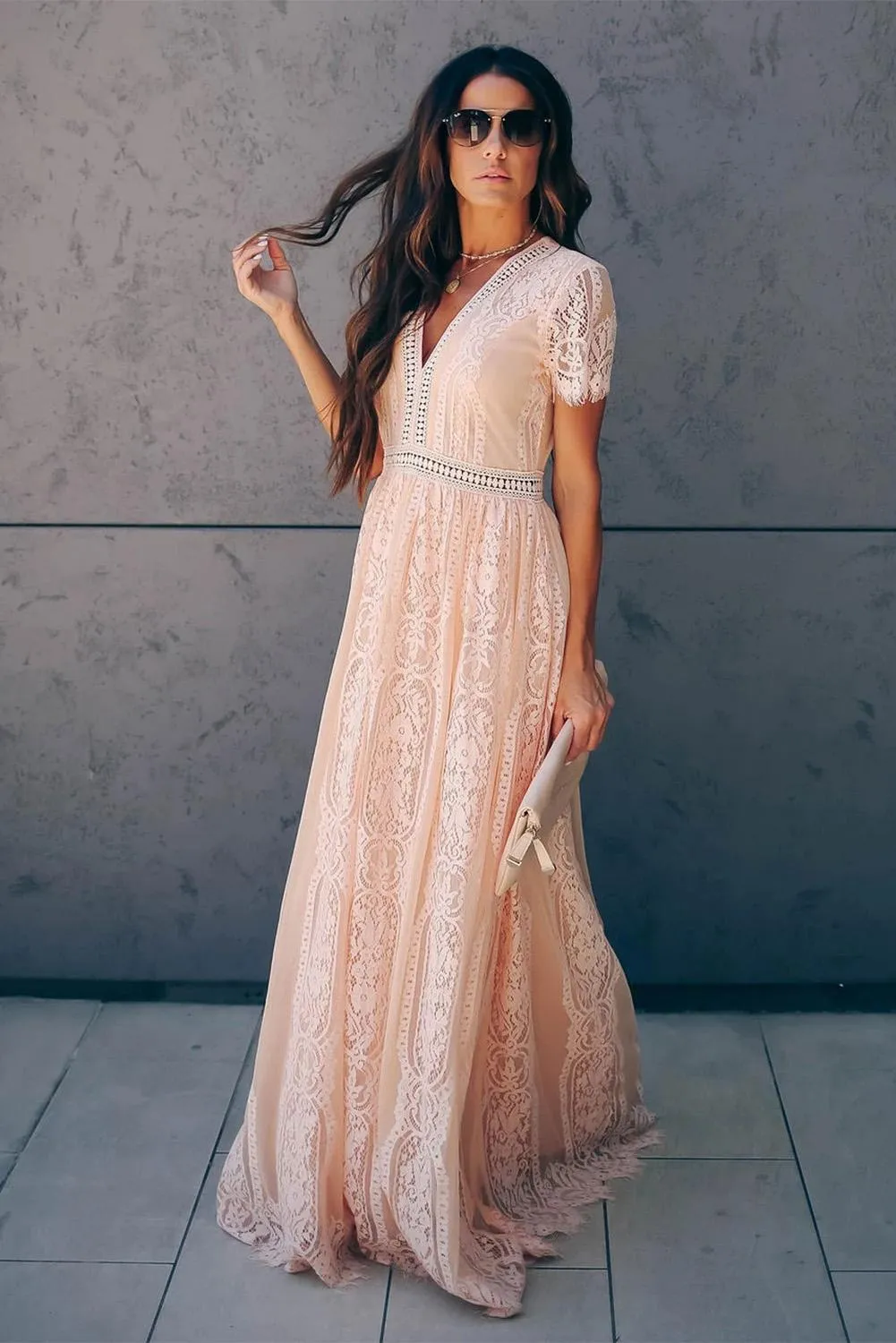 KaleaBoutique Beautiful Pink Fill Your Heart Lace Maxi Dress
