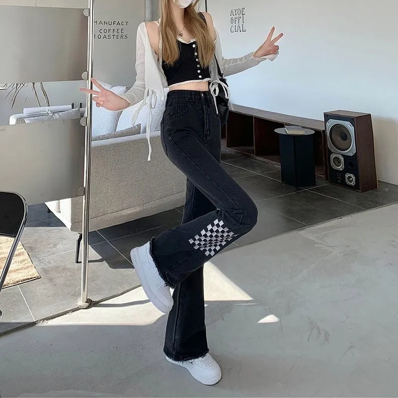 Kawaii Plaid Splice Flared Pants