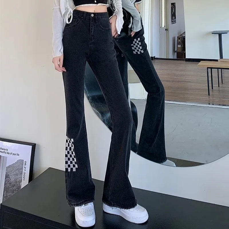 Kawaii Plaid Splice Flared Pants