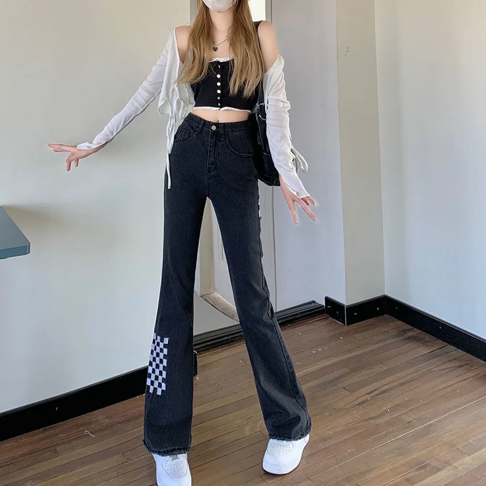 Kawaii Plaid Splice Flared Pants