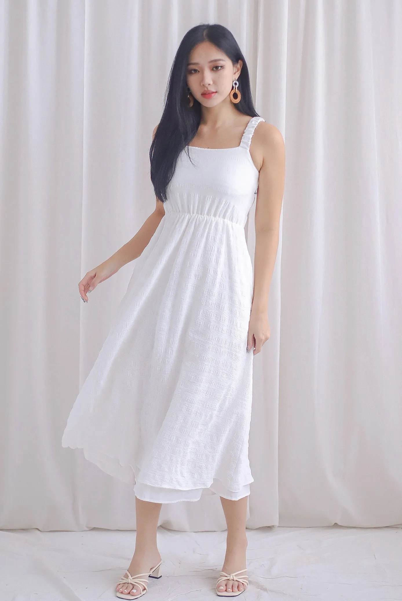 Kennedy Ruched Strap Ladder Back Dress In White