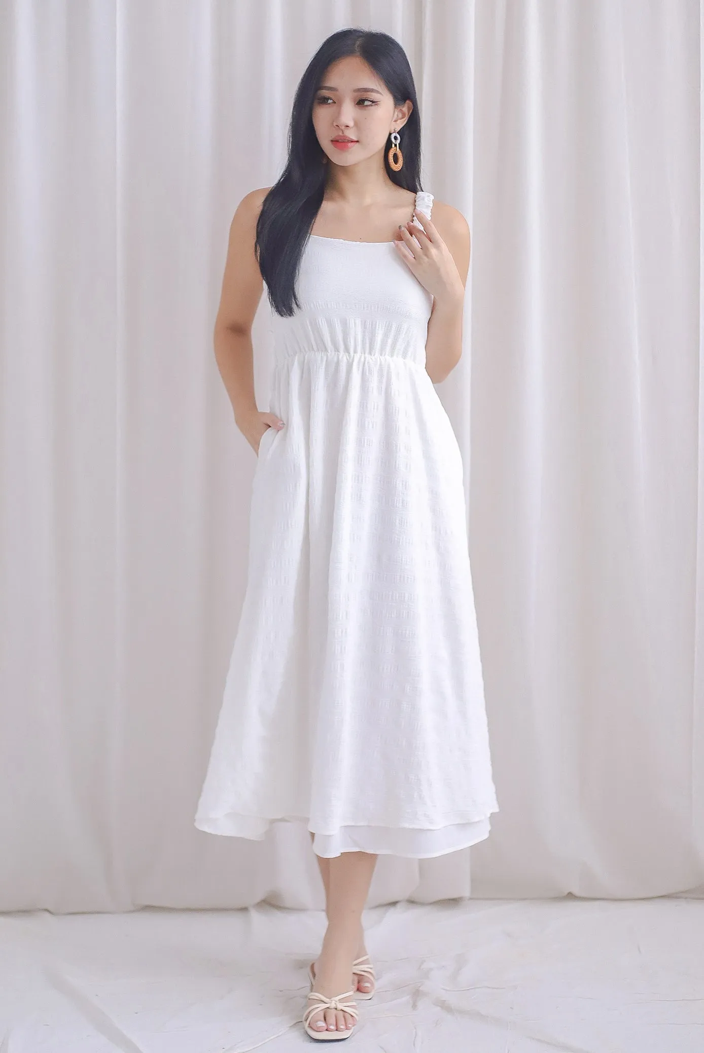 Kennedy Ruched Strap Ladder Back Dress In White