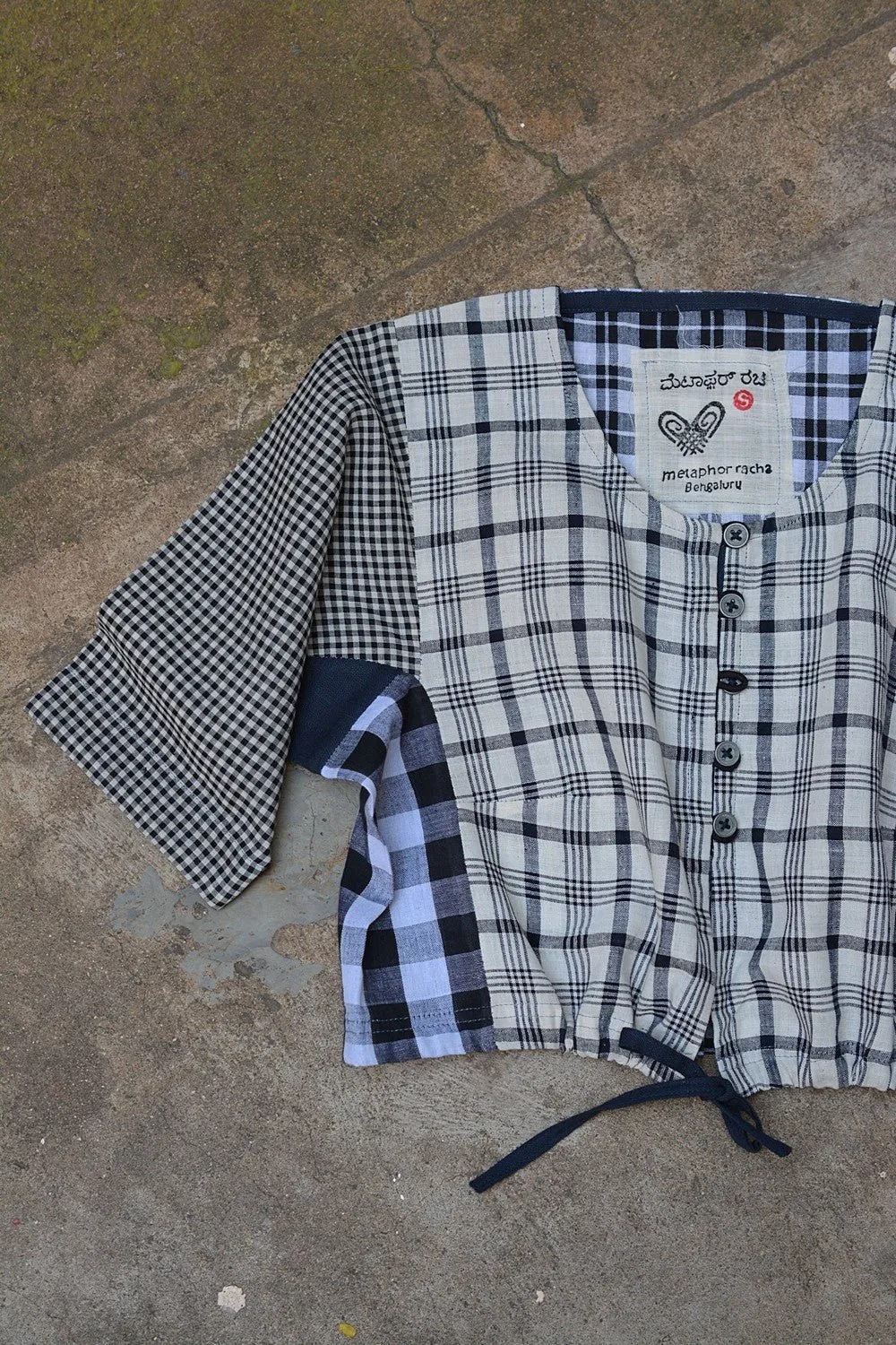 Khadi Blouse - Black Checks Kubsa