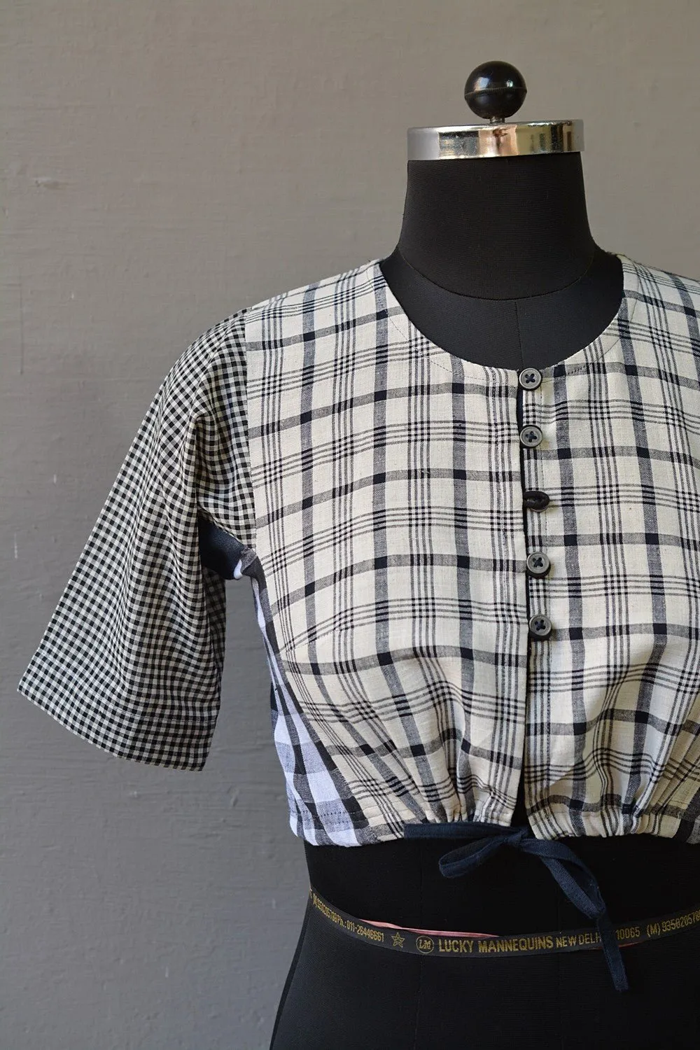 Khadi Blouse - Black Checks Kubsa