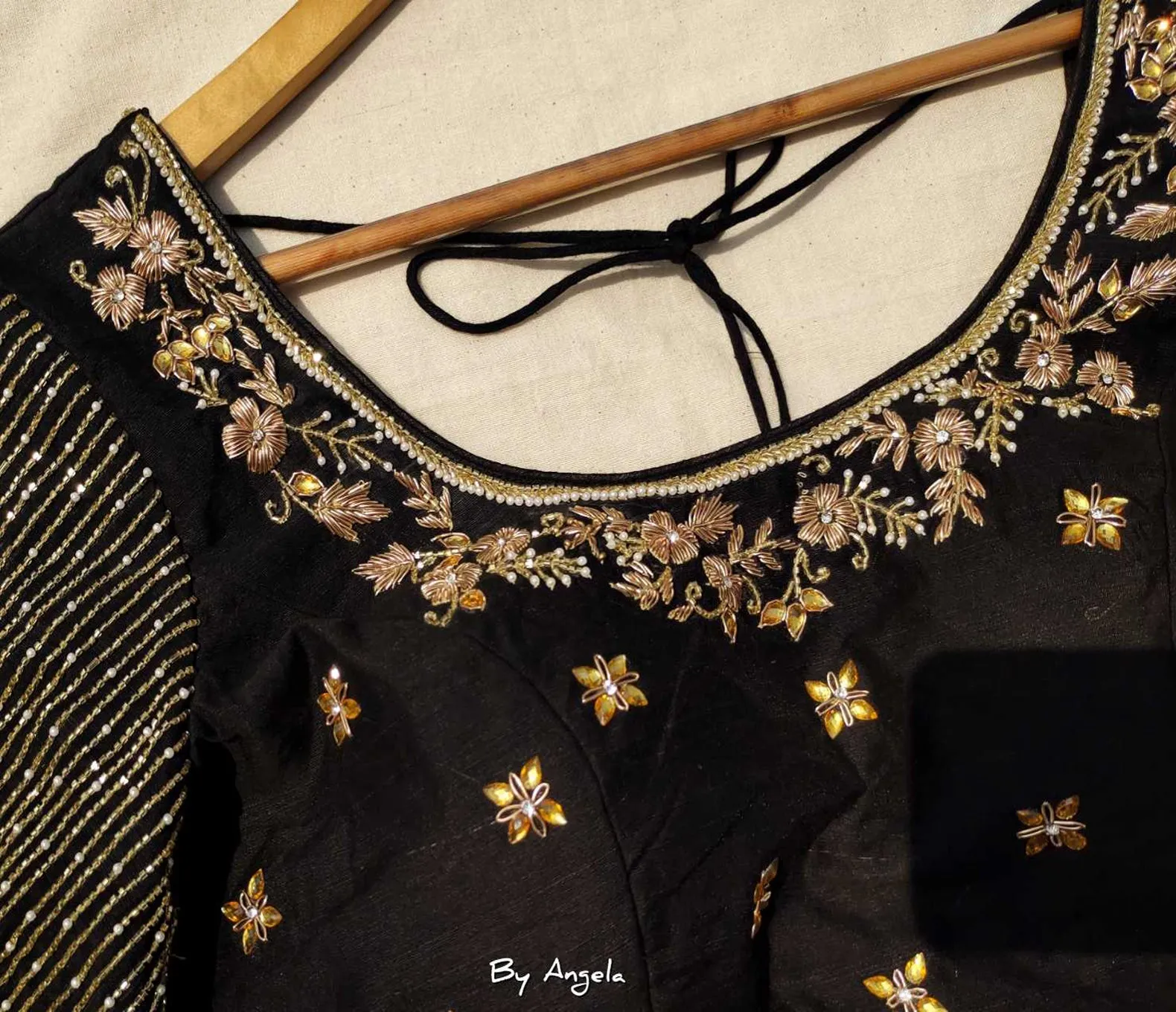 Kundan Floral Jaal Embroidered Blouse - Black