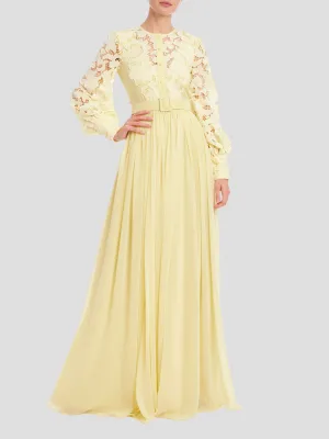 Lace Georgette Shirt Gown in Yellow