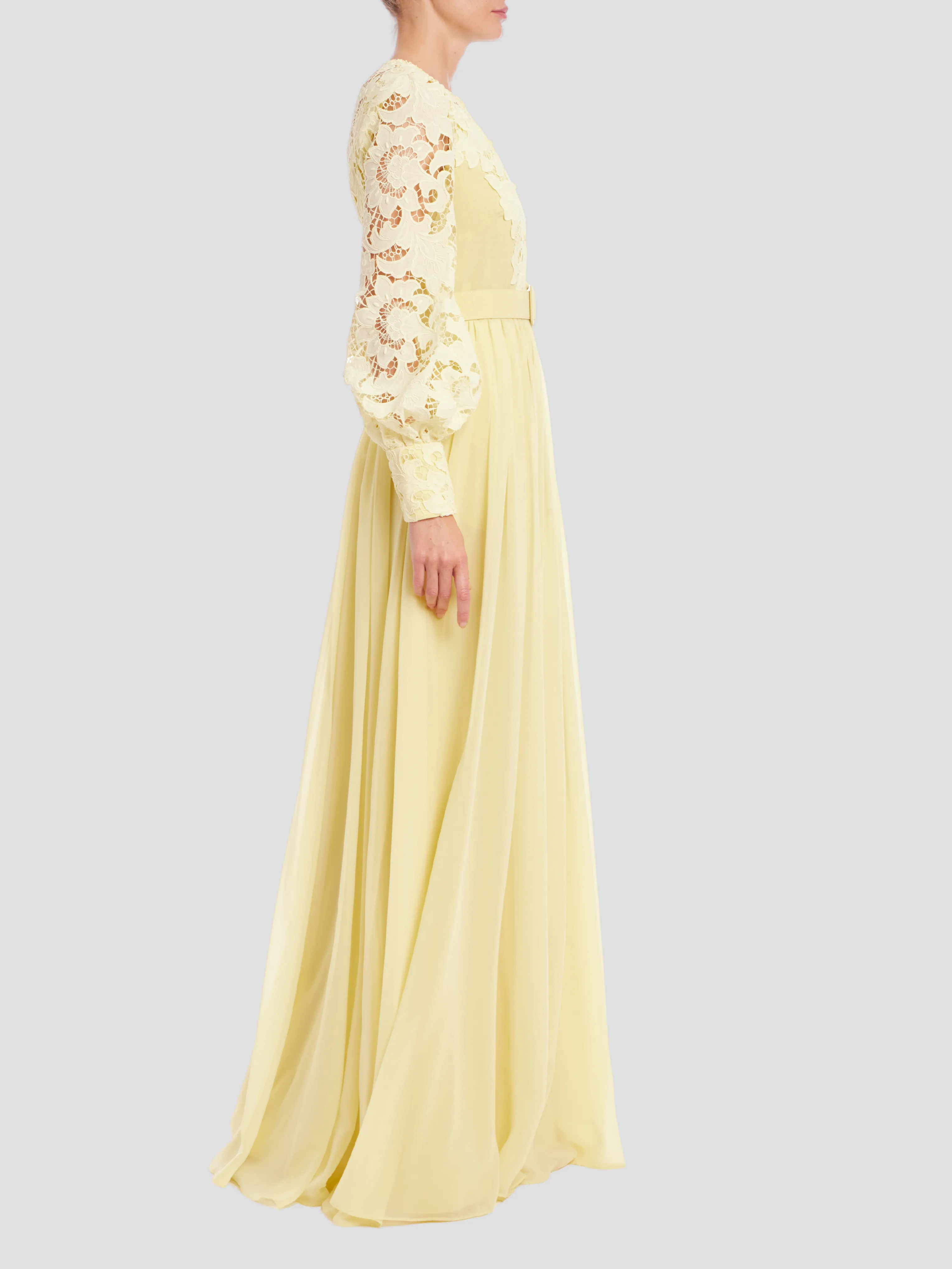 Lace Georgette Shirt Gown in Yellow