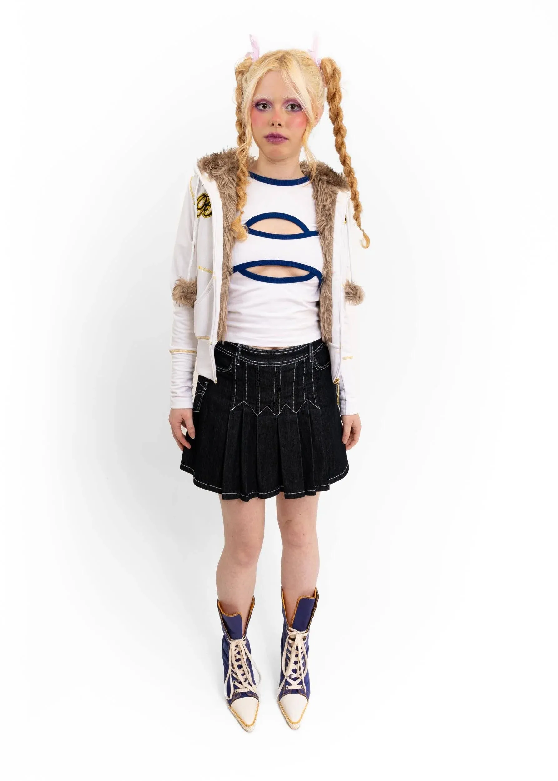Lace up denim mini skirt