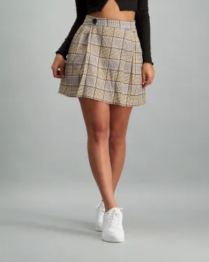 Ladies Check Tennis Skirt - Brown