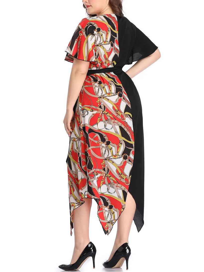 Large Size Women's Stitching Contrast Color Dress