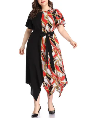 Large Size Women's Stitching Contrast Color Dress