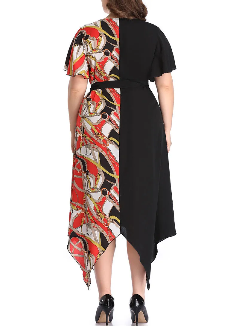 Large Size Women's Stitching Contrast Color Dress