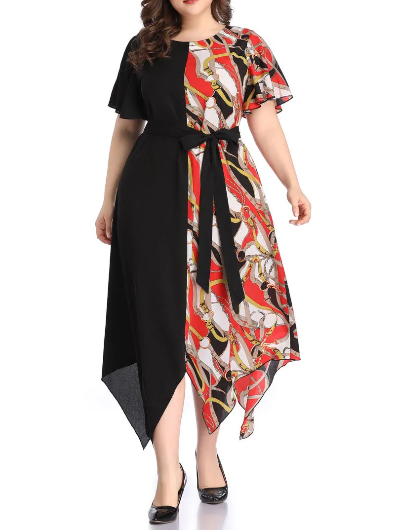 Large Size Women's Stitching Contrast Color Dress