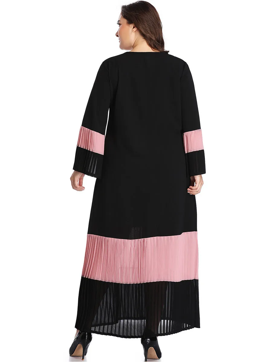 Large Size Women's Stitching Contrast Color Matching Dress Pleated Skirt Pleated Stitching