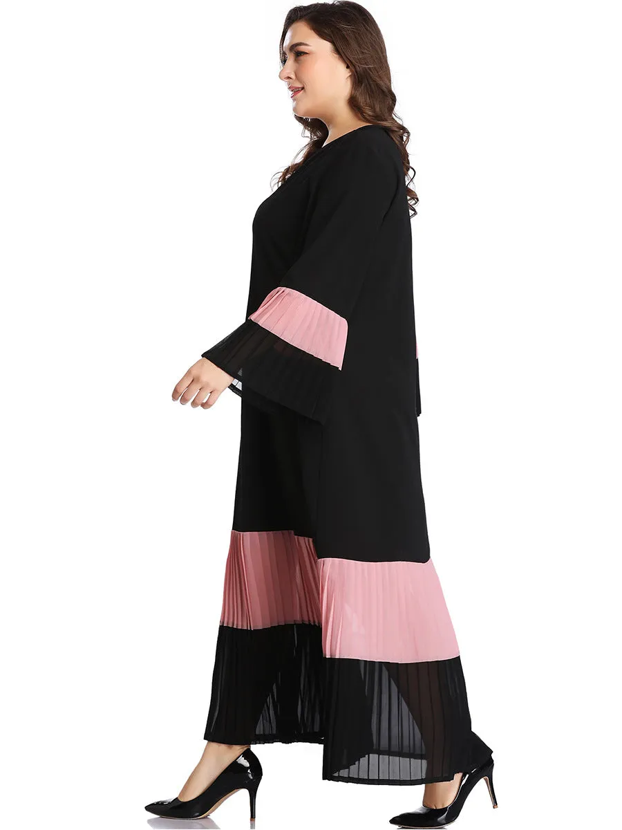 Large Size Women's Stitching Contrast Color Matching Dress Pleated Skirt Pleated Stitching