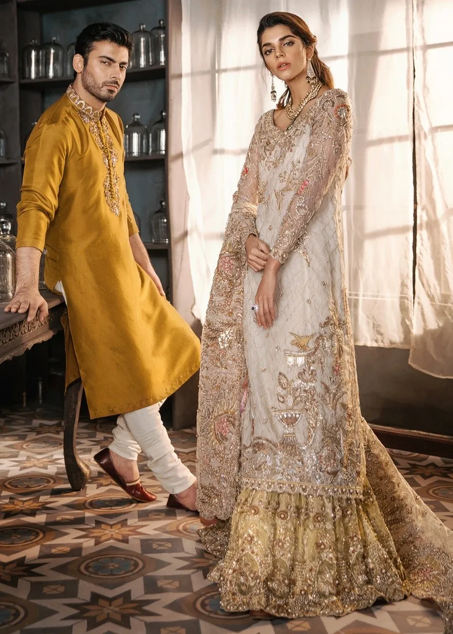 Latest Bridal Gharara in Gold Ivory # B1998