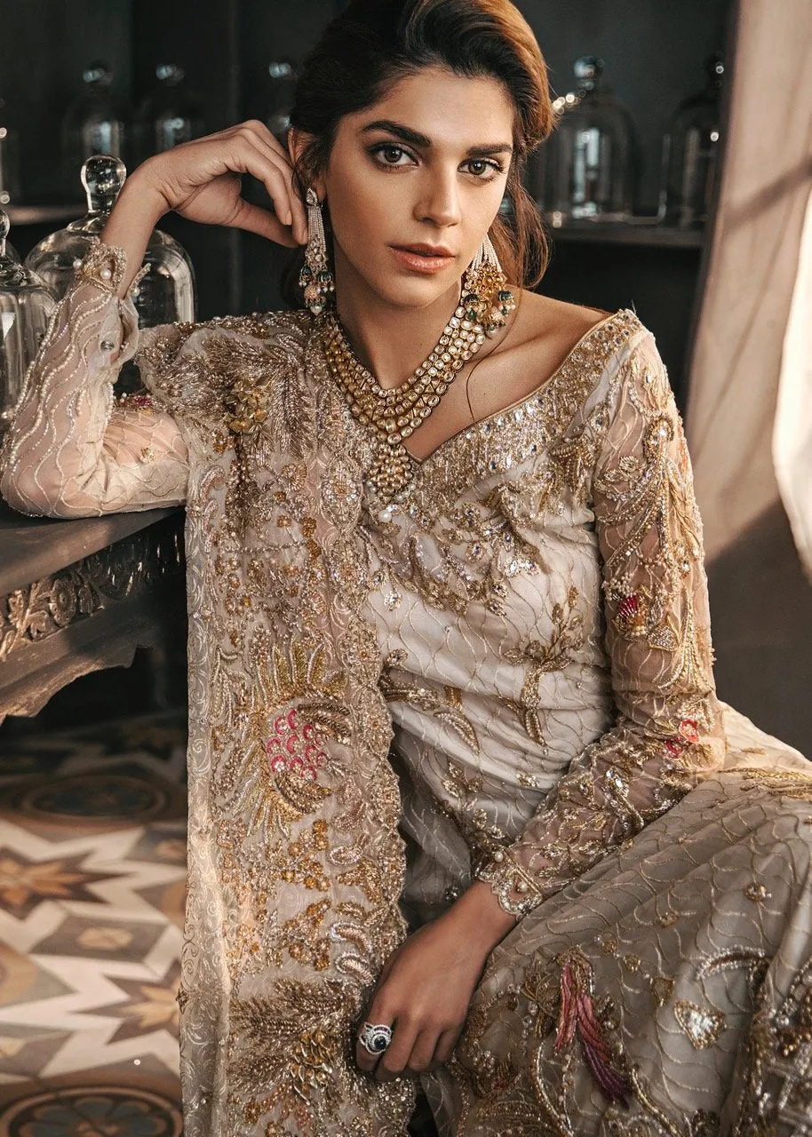 Latest Bridal Gharara in Gold Ivory # B1998