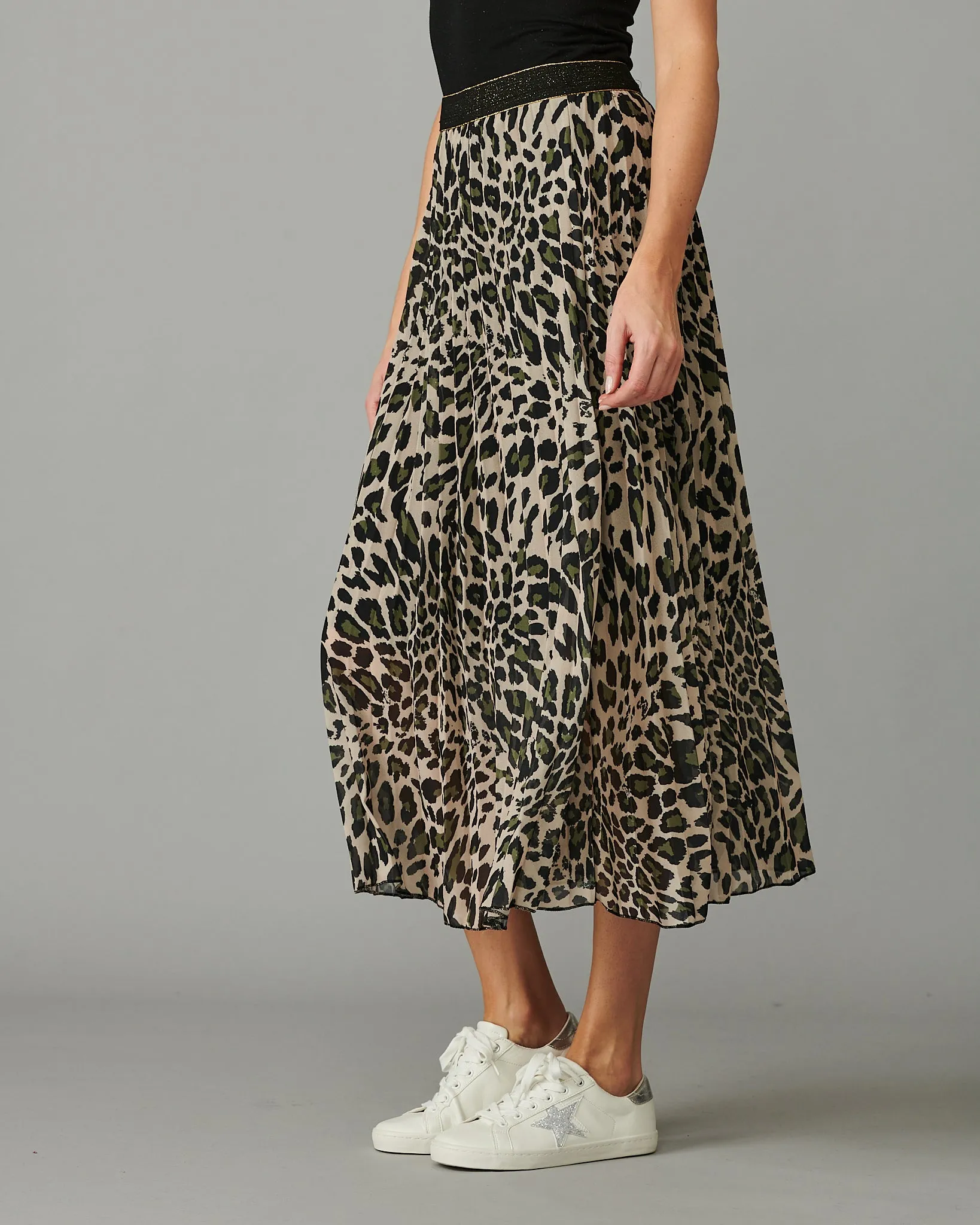 Leopard Pleated Skirt