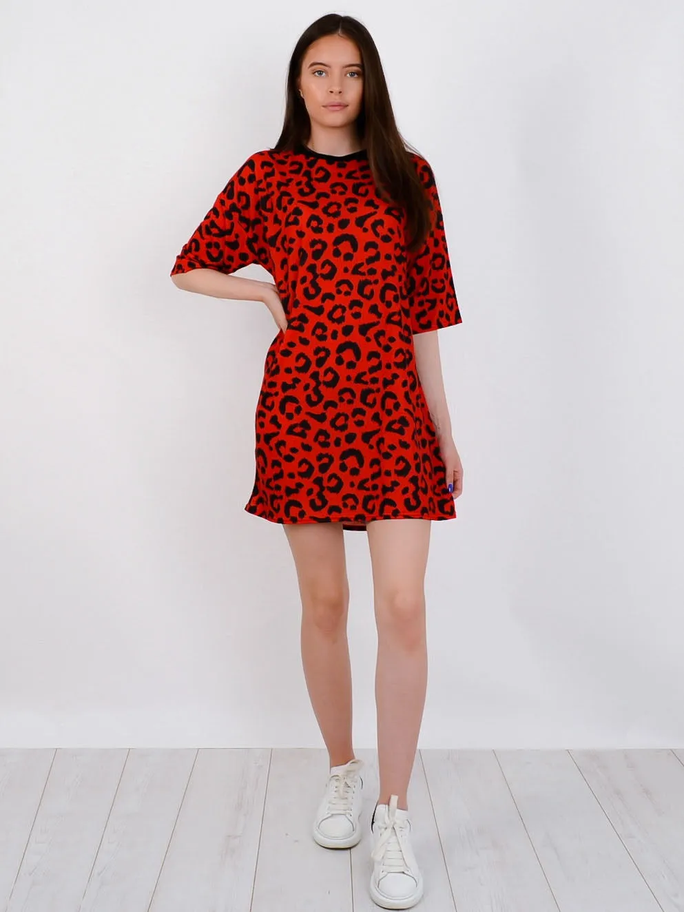 Leopard Print Oversized Boyfriend Tunic T-Shirt
