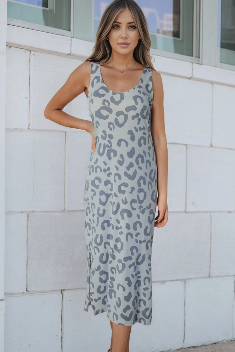 Leopard Print Sleeveless Maxi Dress