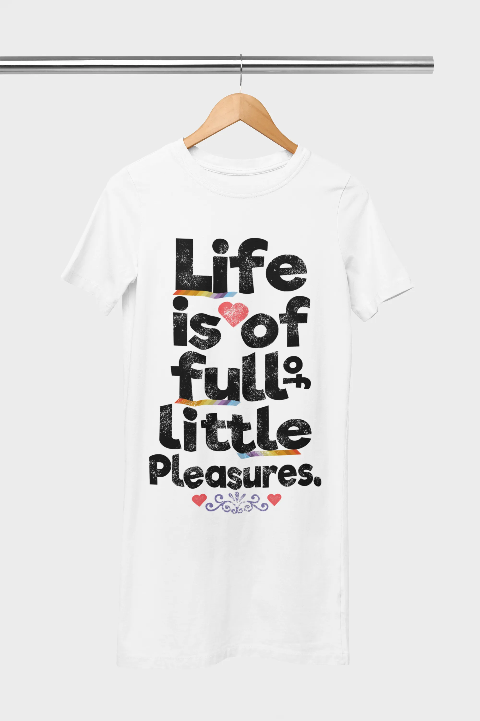 Life Is Full Of Little Pleasures White T-Shirt Dress For Women