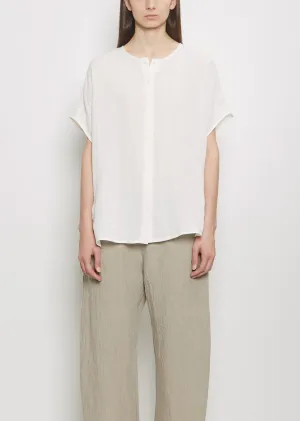 Linen Collarless Button Down Top — Milk
