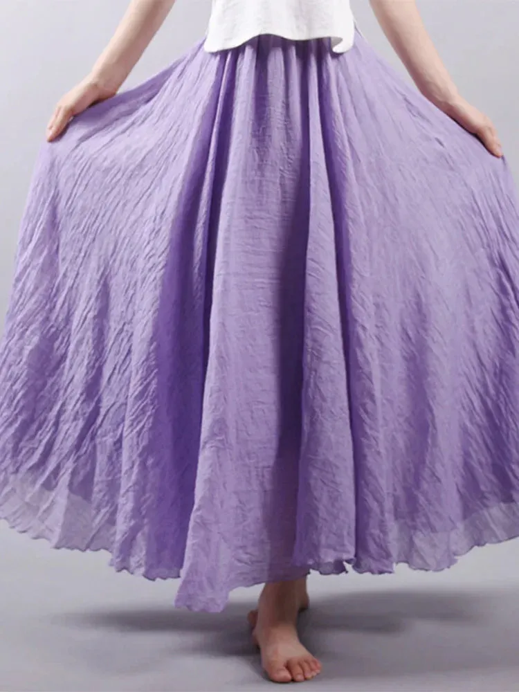 Linen Long Skirts Elastic Waist