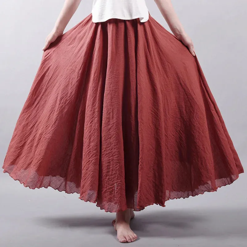 Linen Long Skirts Elastic Waist