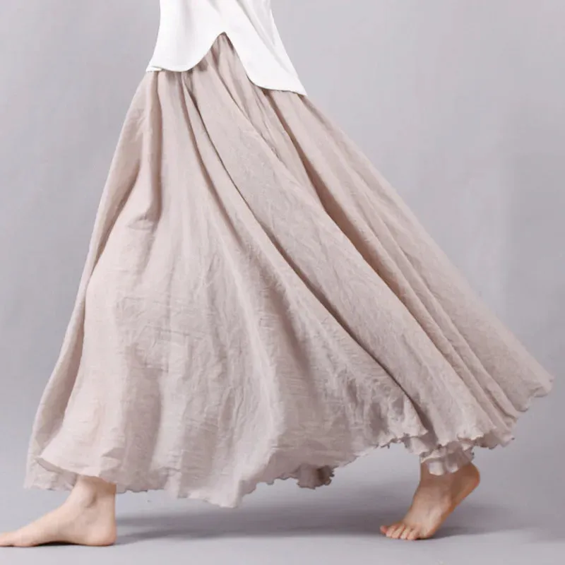 Linen Long Skirts Elastic Waist
